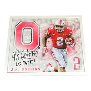 JK DOBBINS NCAA OHIO STATE BUCKEYES SIGNED AUTOGRAPHED PHOTO FRAMED 16X20 JSA